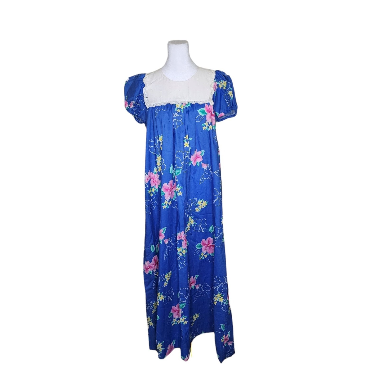 アンティーク ビンテージ 70s USA ハワイ ブルー ロングワンピース 美品 Vintage 70s Hawaiian Mumu Maxi Dress Womens Size M Blue