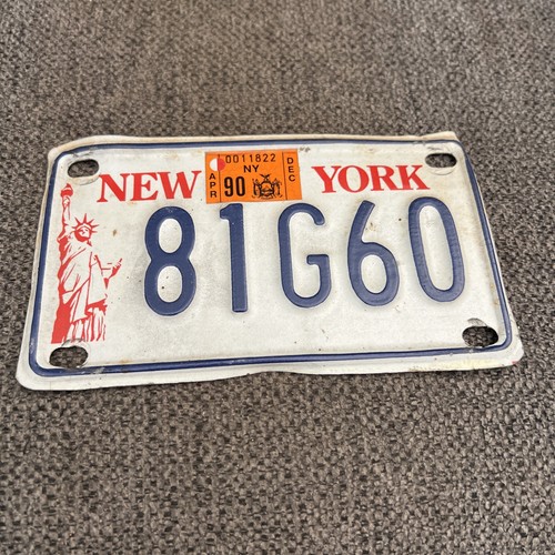 Vintage New York Motorcycle License Plate with Sticker Tag