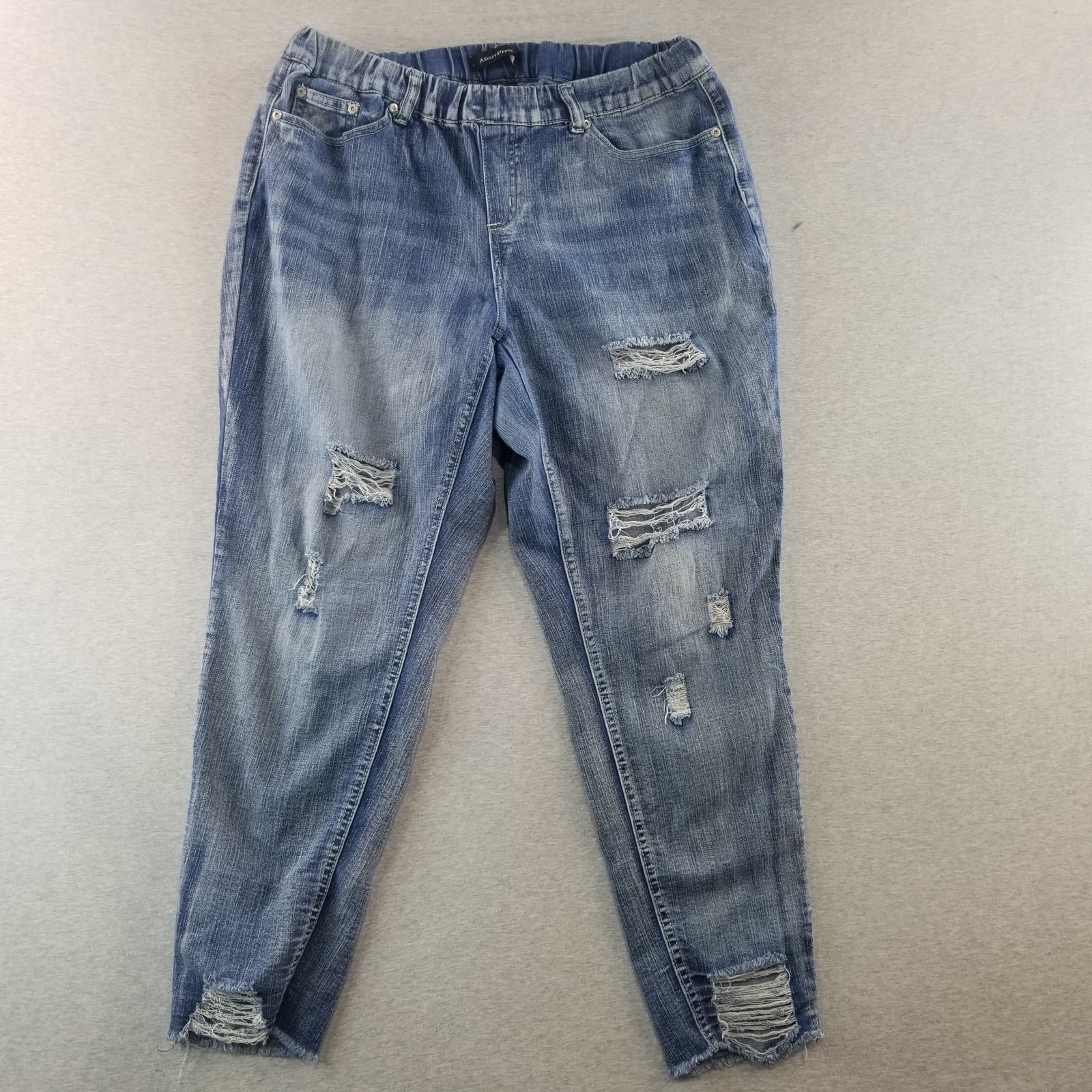 Ashley Stewart Jeans Women's Sz 12 Pull On Stretch Waist Med Wash Normcore Indie