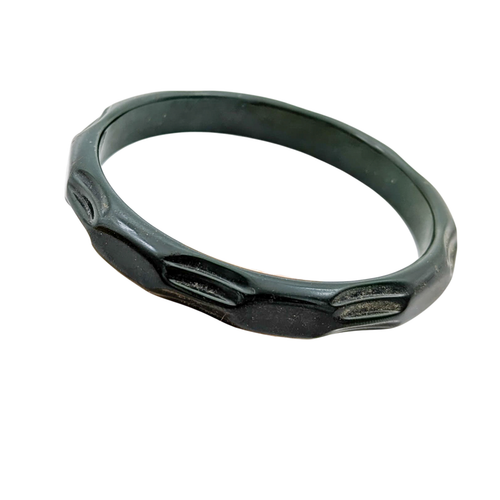 Vintage 1940s Bevel Carved Green Bakelite Bangle