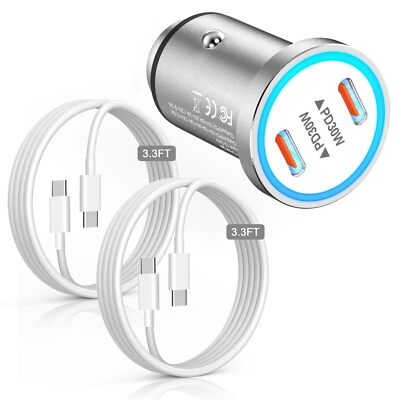 [MFi Certified] iPhone 15 Car Charger,60W Compact Dual Port USB C Fast Car Ch...
