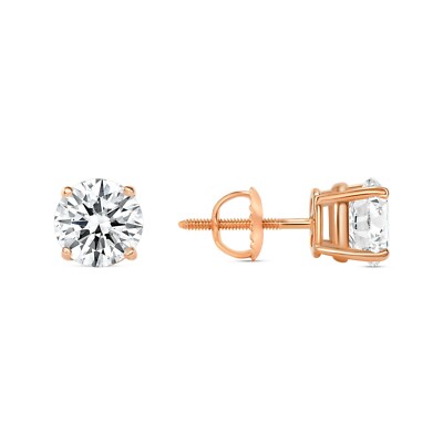 Pre-owned Shine Brite With A Diamond 1.75 Ct Round Earrings Studs Solid 14k Rose Gold Brilliant Cut Screwback Basket In White/colorless