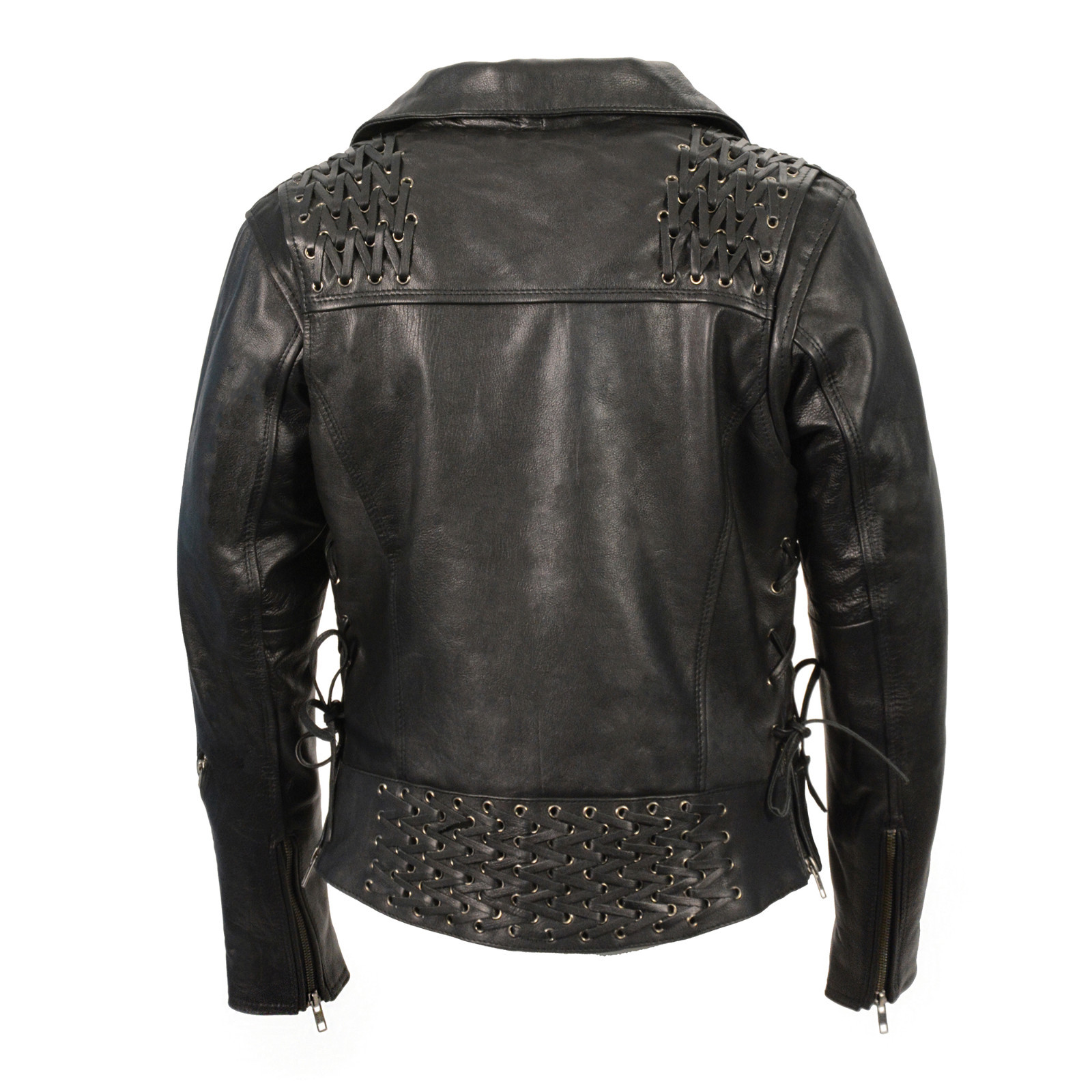 Pre-owned Hl Ladies Leather Riding Fashon Jacket Motorcycle Biker Women Goat Skin Beading In Black With Black Laces And Beading