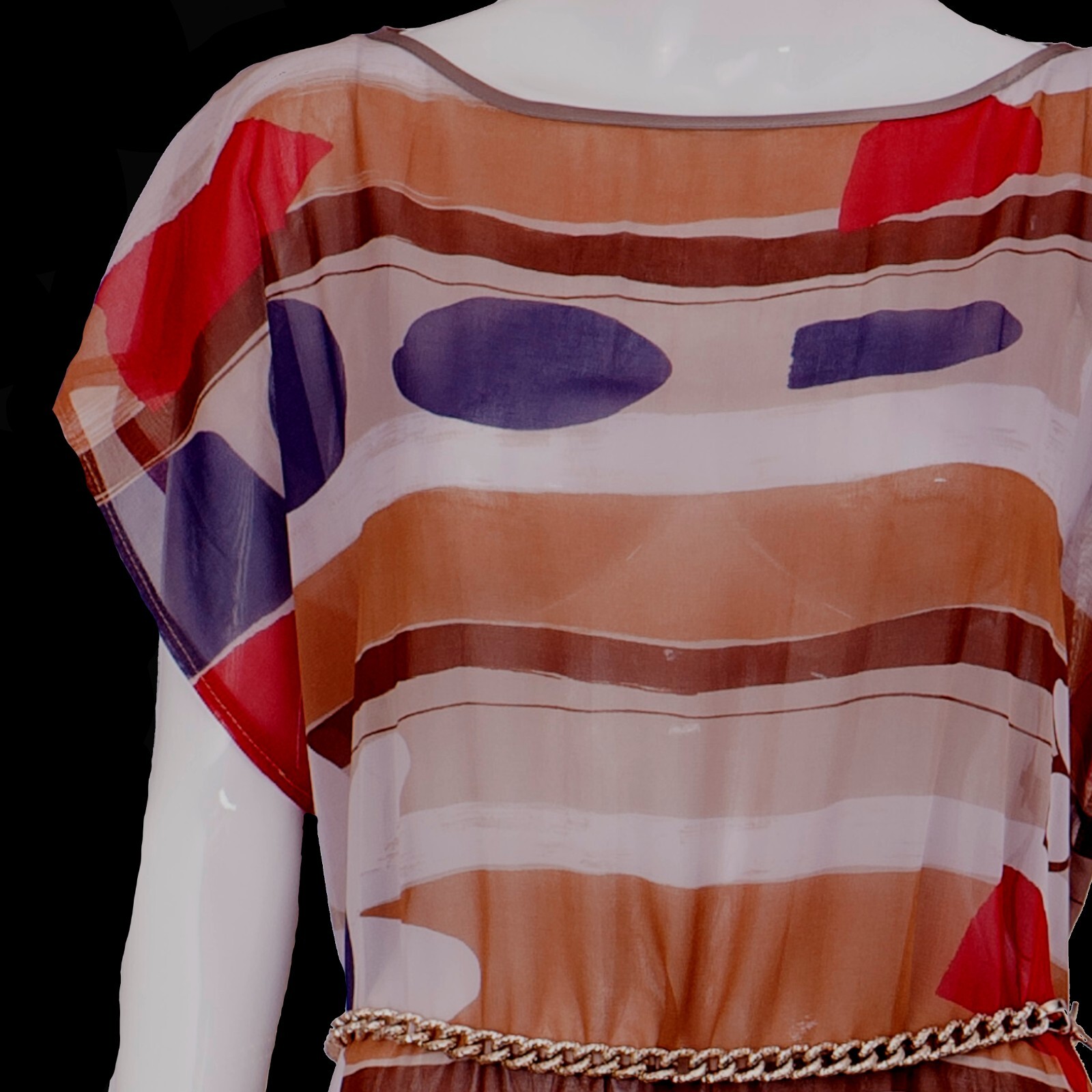 Pre-owned Curvy Couture Women Clothing Summer Fashion  Long Dress Kaftan Chiffon '70s Style In Multicolor