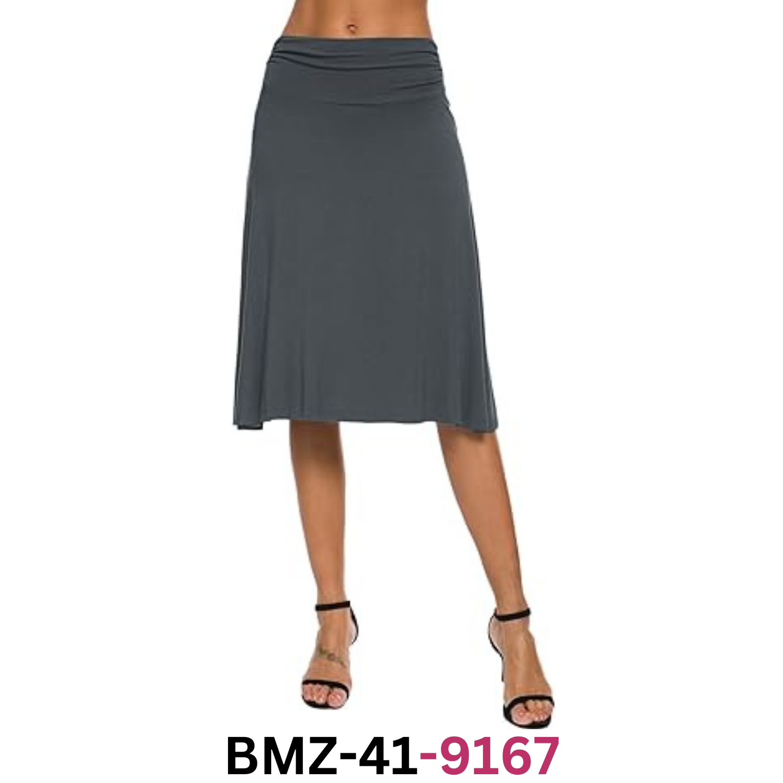 EXCHIC Women's Solid Stretch Ruched Waistband Flared Midi Yoga Skirt (XL, Slate)