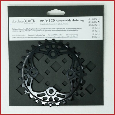 NOS ABSOLUTEBLACK CHAINRING 28t TEETH 104/64 BCD NARROW-WIDE BLACK 4 HOLES MTB