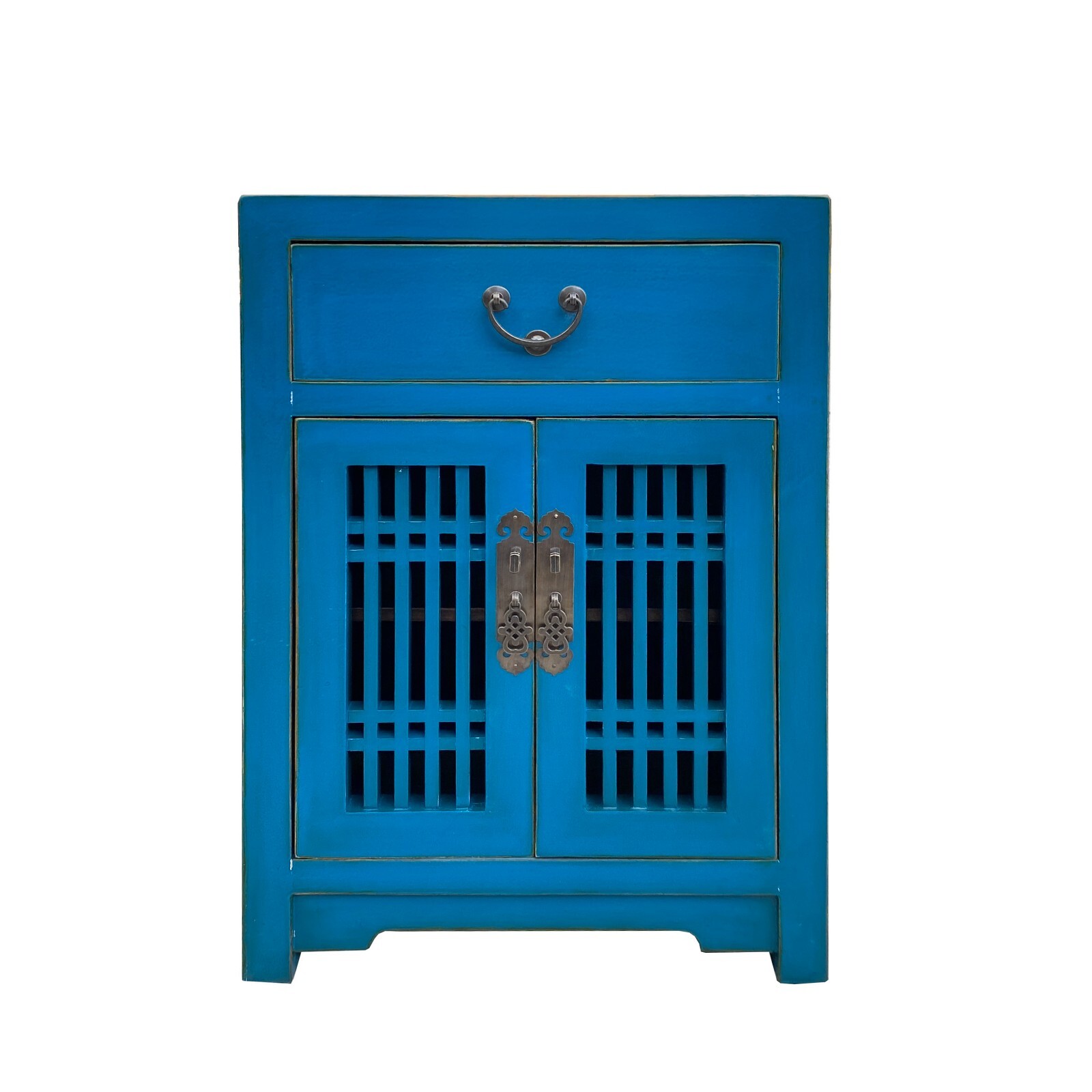 Distressed Bright Bice Blue Shutter Doors End Table Nightstand cs7495S Distressed Bright Bice Blue Shutter Doors End Table Nightstand cs7495S