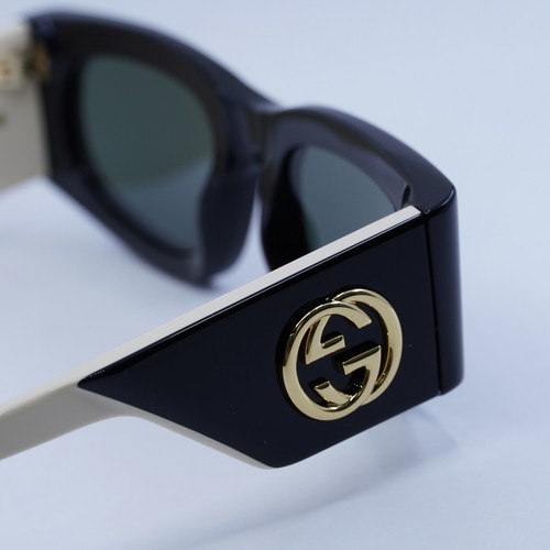 Pre-owned Gucci Gg1664s 001 Black/ivory/grey 51-21-140 Sunglasses Authentic In Gray