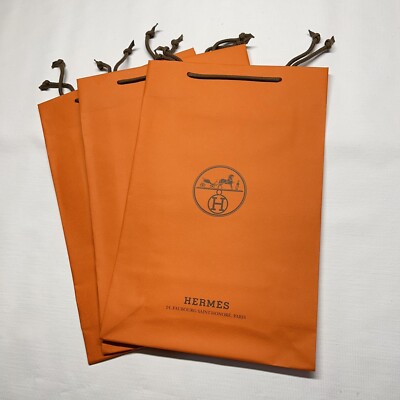 NEW Lot Of 3 Hermes Gift Bag Shopping Bag Paper Orange Holiday 16.75 x 11 x 4''