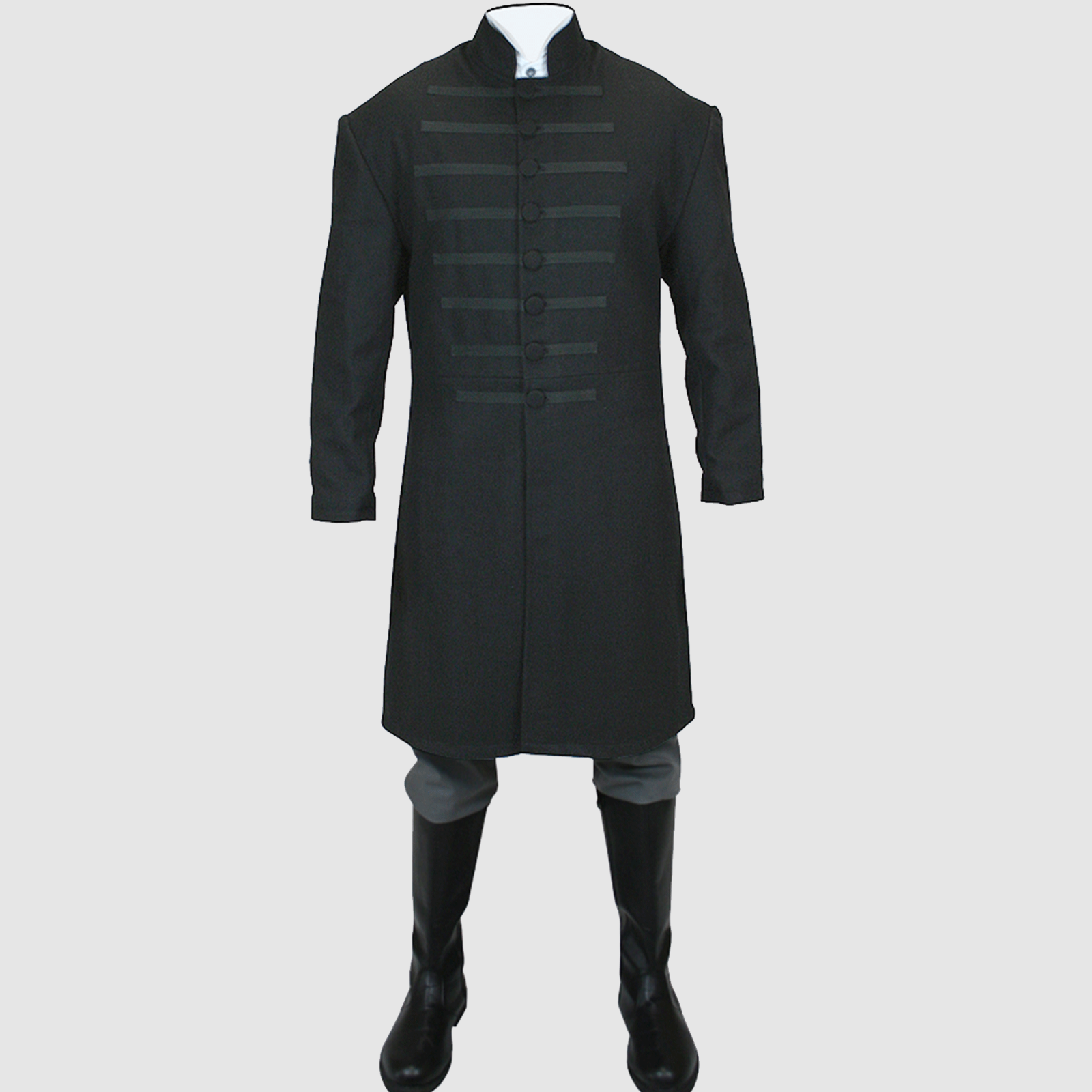 Pre-owned Handmade Men's Coburn Great Coat In Black Wool Coat