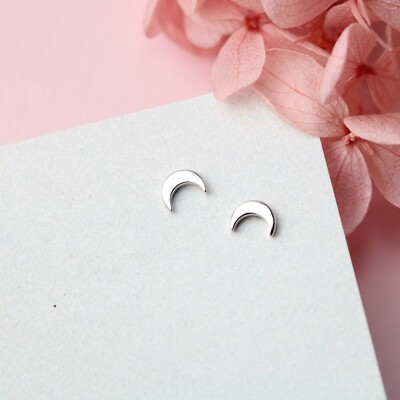 925 sterling silver tiny moon stud earrings, celestial moon stud earrings