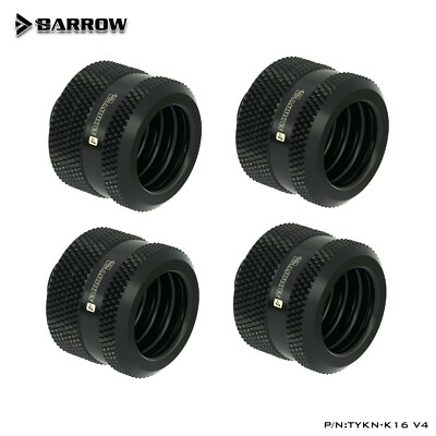 4 Pcs Barrow G1/4'' Compression Fitting For 16mm OD Rigid Tube TYKN-K16 V4 Black
