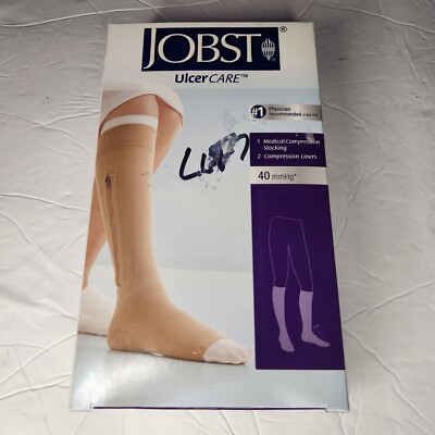 Jobst Ulcer Care Compression Stockings XLarge  40mmHg Knee Zip Left Side Beige 