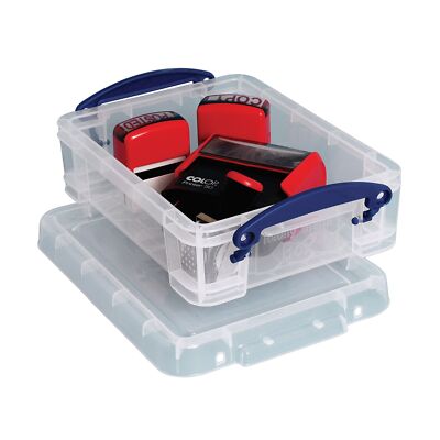 Really Useful Box Plastic Storage Box, 1.75 Liters, 9 1/2'' x 7'' x 3'', Clear
