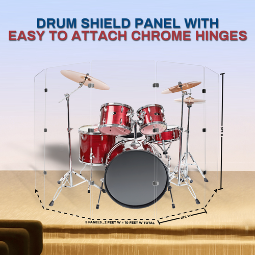 PENNZONI Drum Shield 5ft Acrylic Panels w/ Deflector & Bright Chrome Hinges