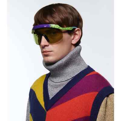 Pre-owned Gucci Gg1477s 001 Violet Shaded Green/light Green Purple Sunglasses Authentic