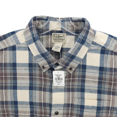 NWT LL BEAN Scotch Plaid Flannel Shirt Indigo Tartan Traditional Fit Size XL