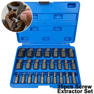 25pcs Screw Extractor Set Hex Head Multi-Spline Easy Out Bolt Extractor CrMo
