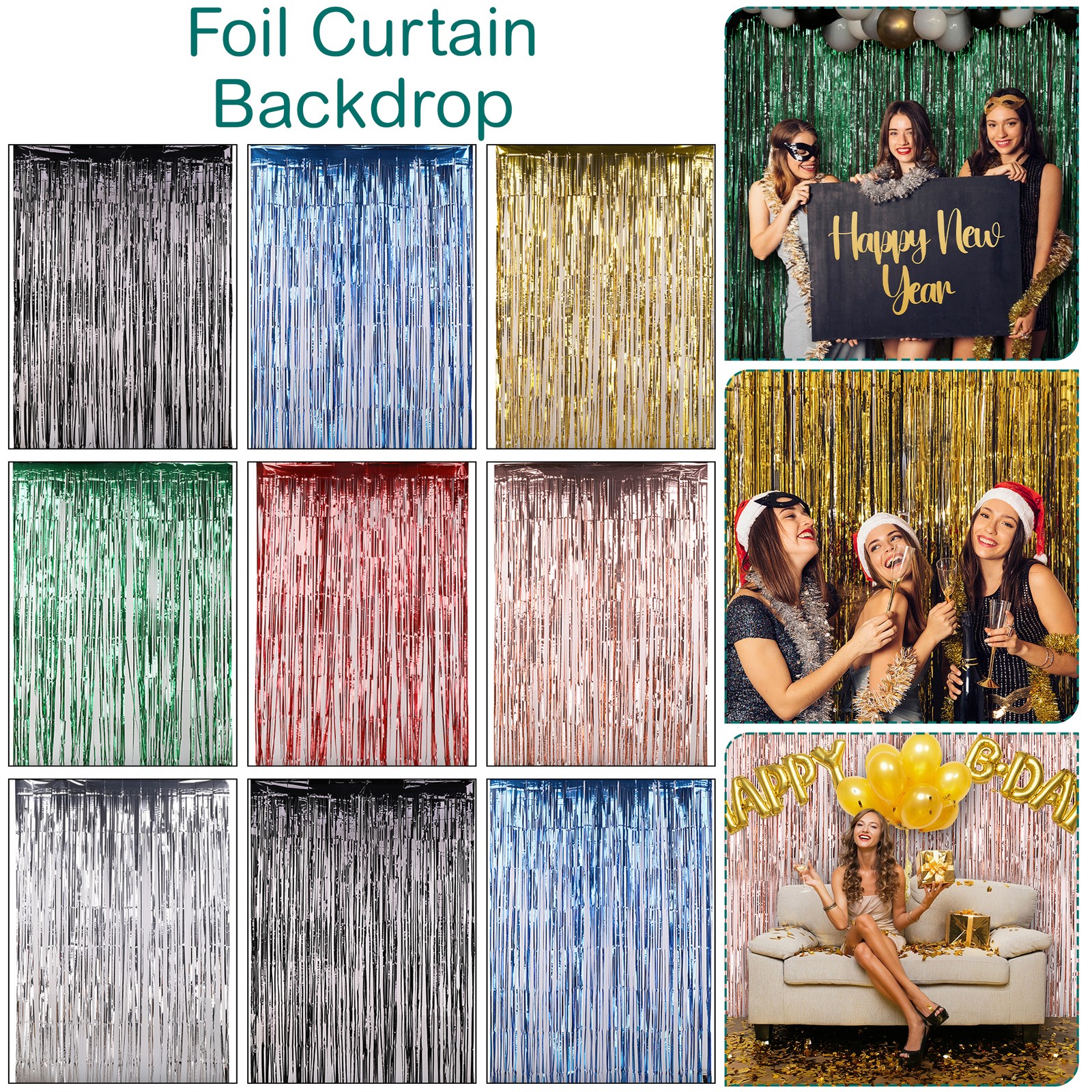 FOIL BACKDROP BIRTHDAY PARTY DECORATION FOR WEDDING XMAS FRINGE TINSEL CURTAINS
