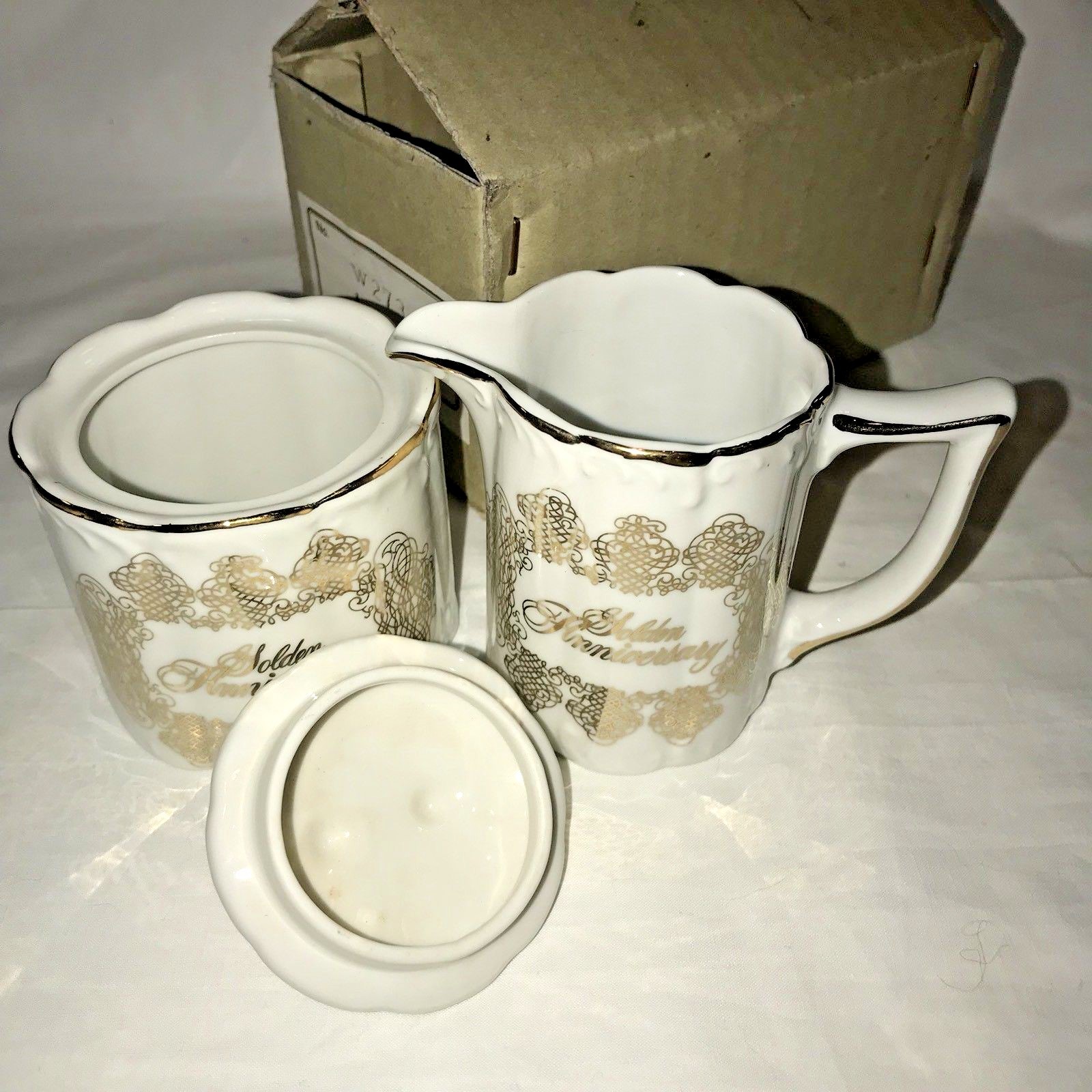 Treasure Masters Bone China Creamer Sugar Lid 50th Anniversary Japan Gold