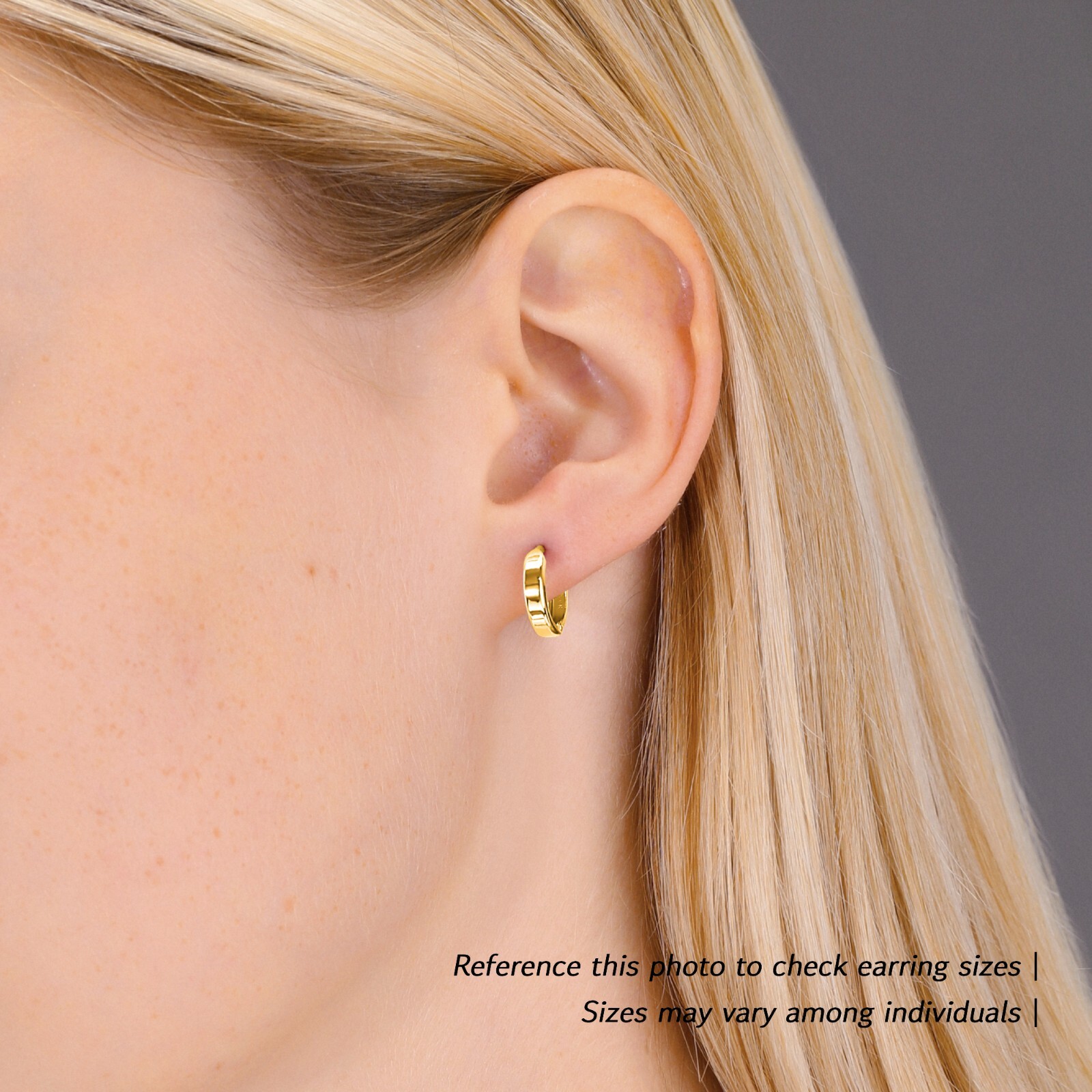 14K Real Solid Gold Shiny Round Plain Huggie Hoop Earrings Small Size 12MM