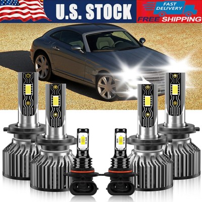 6x LED Headlight H7 H7 9145 Fog Light Bulbs Combo For Chrysler Crossfire 2005