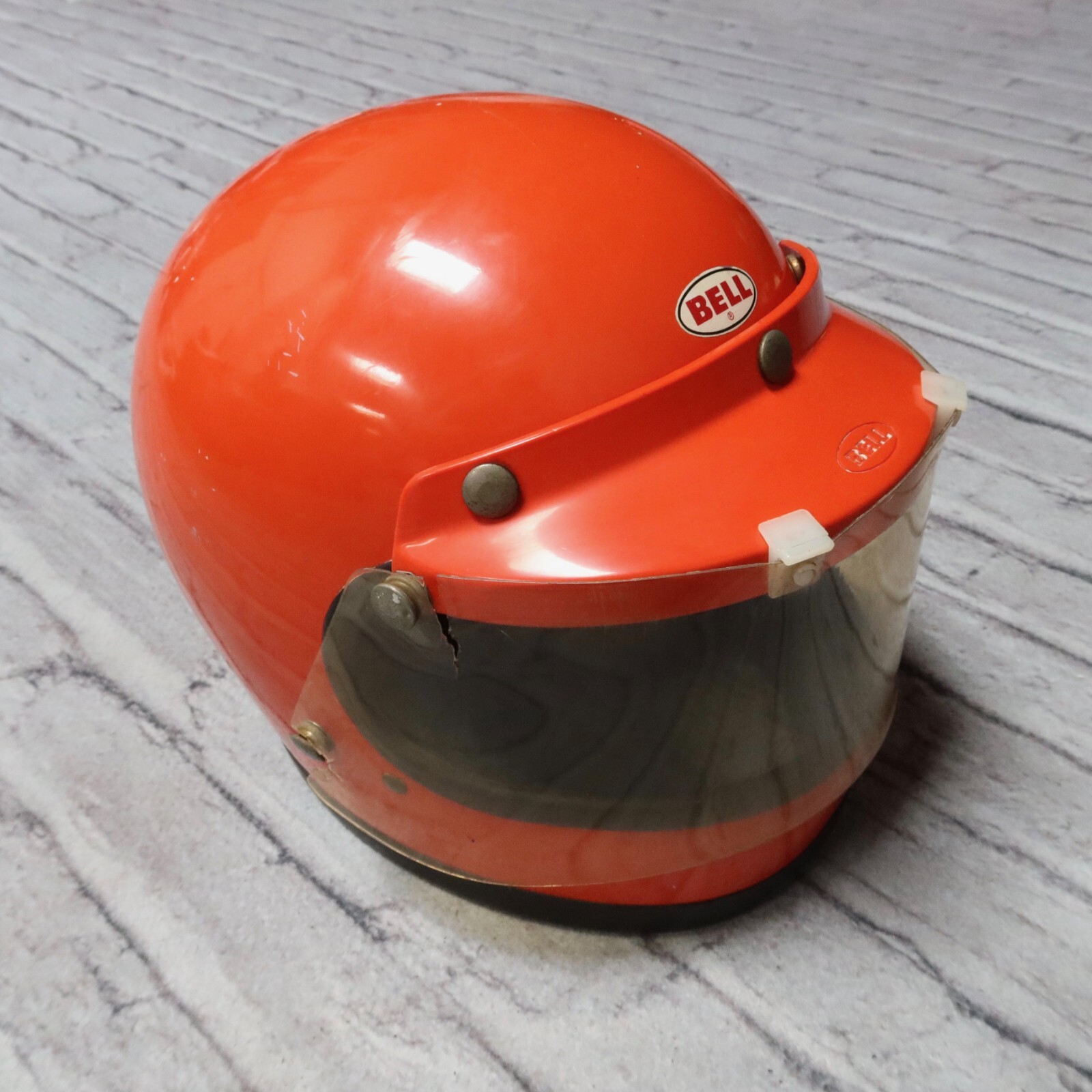 Vintage Bell Star 120 Orange Helmet w/ Visor & Shield 7 3/8