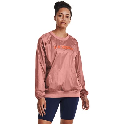 

Under Armour Rush Woven Shine Crewneck Womens Stardust Pink Blaze Orange Crew, Розовый