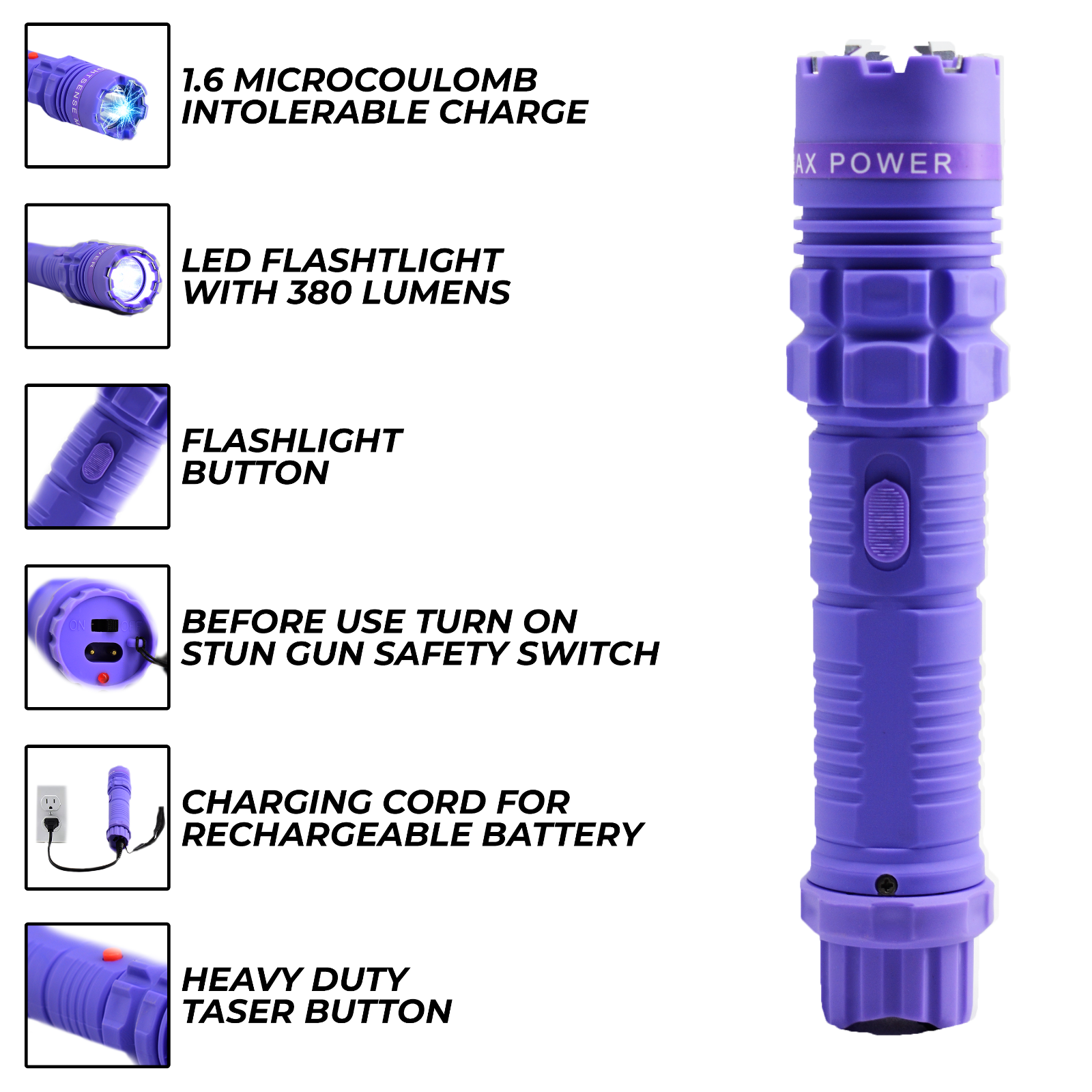 FIGHTSENSE HEAVY DUTY STUNGUN WITH LED FLASHLIGHT &PEPPER SPRAY FOR SELF DEFENSE