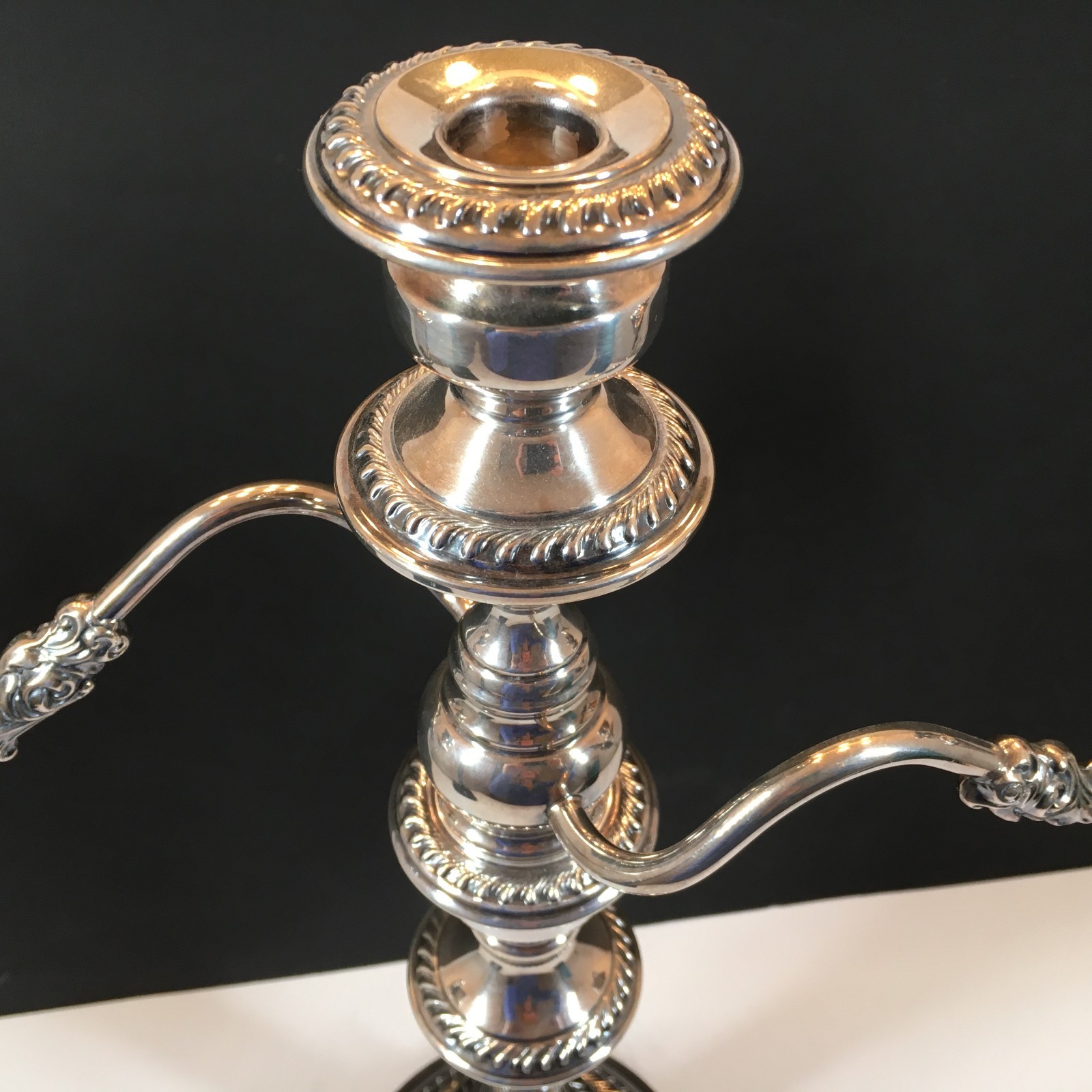 Pair of Elegant Silver Plated 3-Branch Candlesticks By Art & Co. 19