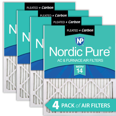 14x24x1 (13_3/4x23_3/4) Pleated Air Filters MERV 14 Plus Carbon 4 Pack