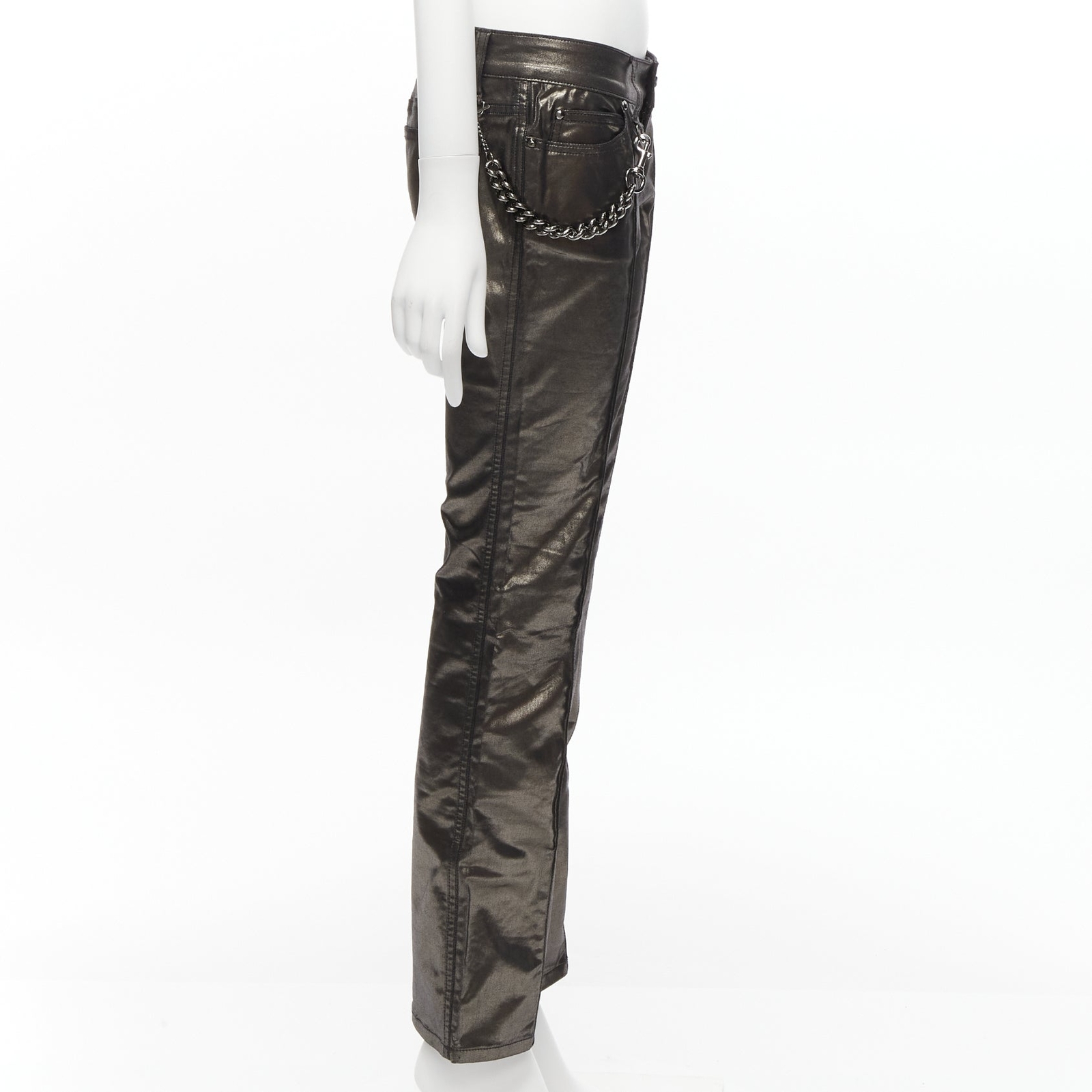 GUCCI Vintage gold gunmetal sheen hip chain flare leg pants GUCCI Vintage gold gunmetal sheen hip chain flare leg pants