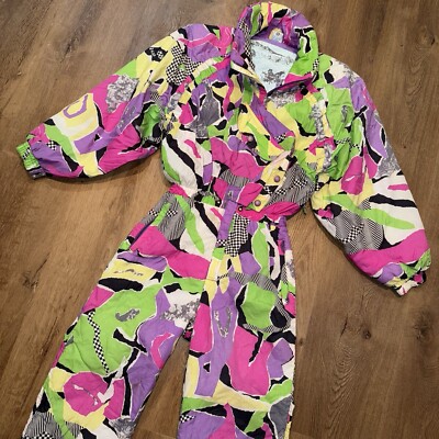 Vtg 80s Ski Suit Womens Rodeo One Piece Snowsuit Snow Bib Snowboard Retro Medium