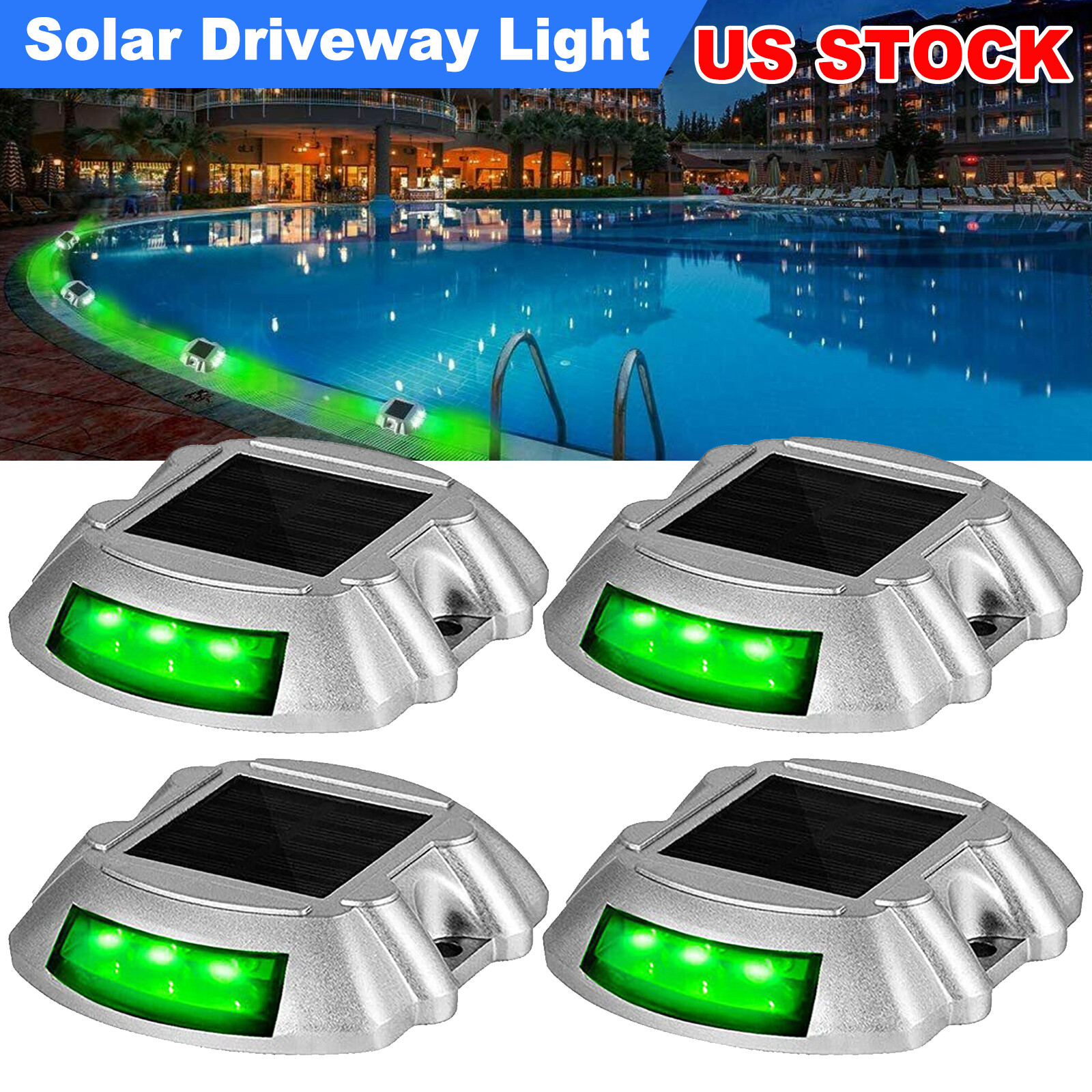 4/8x Green Outdoor Solar Driveway Marker Light LED Dock Safety Pathway Deck Lamp