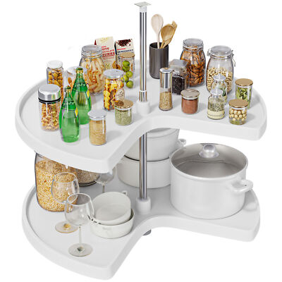 32-In Kidney Shaped Pie Cut 2-Shelf Lazy Susan Corner Kitchen Cabinet Organizer