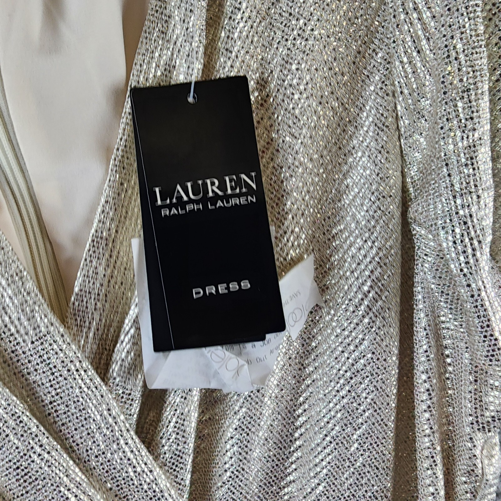 Ralph Lauren Metallic Flutter Sleeves Evening Dress Women 14 Gold V-Neck - Picture 17 of 18
