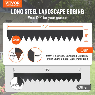VEVOR Steel Landscape Edging, 3-pack Steel Garden Edging Borders, 40'' L x 6'' H S