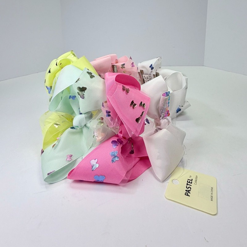 Pastel Collection Girls' Butterfly Print Ribbon Hair Bows Set of 9