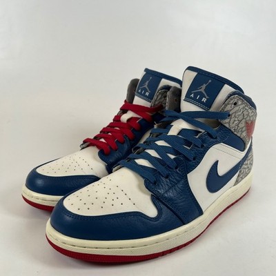 Air Jordan 1 Retro Mid True Blue White Cement Grey 554724-107 Mens Size 9