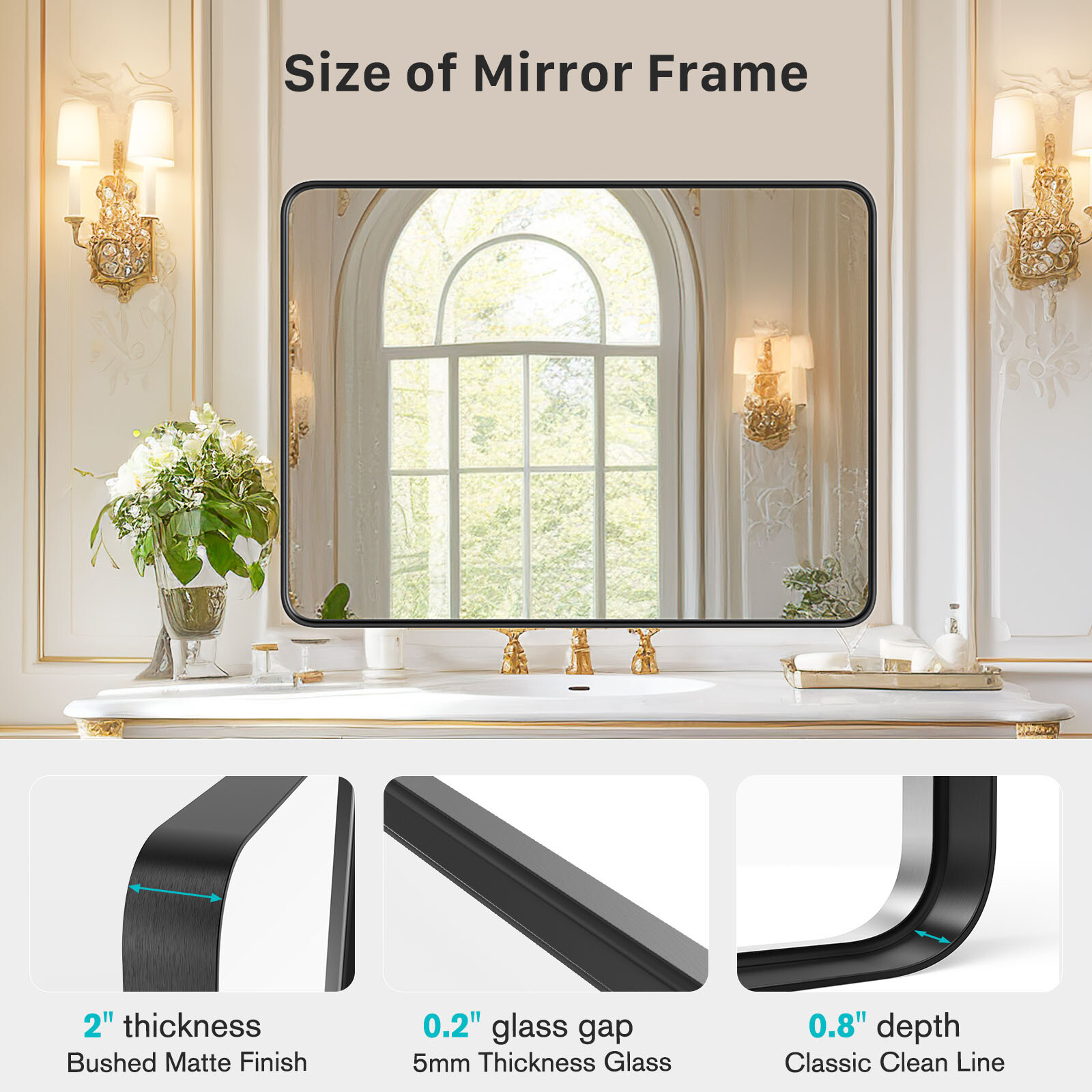 Black Metal Framed Vanity Mirror for Bathroom in 3 Sizes - Anti-Rust Finish