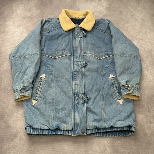 Vintage 80s Andy Johns Sport Denim Coat Size M Jean Sherpa