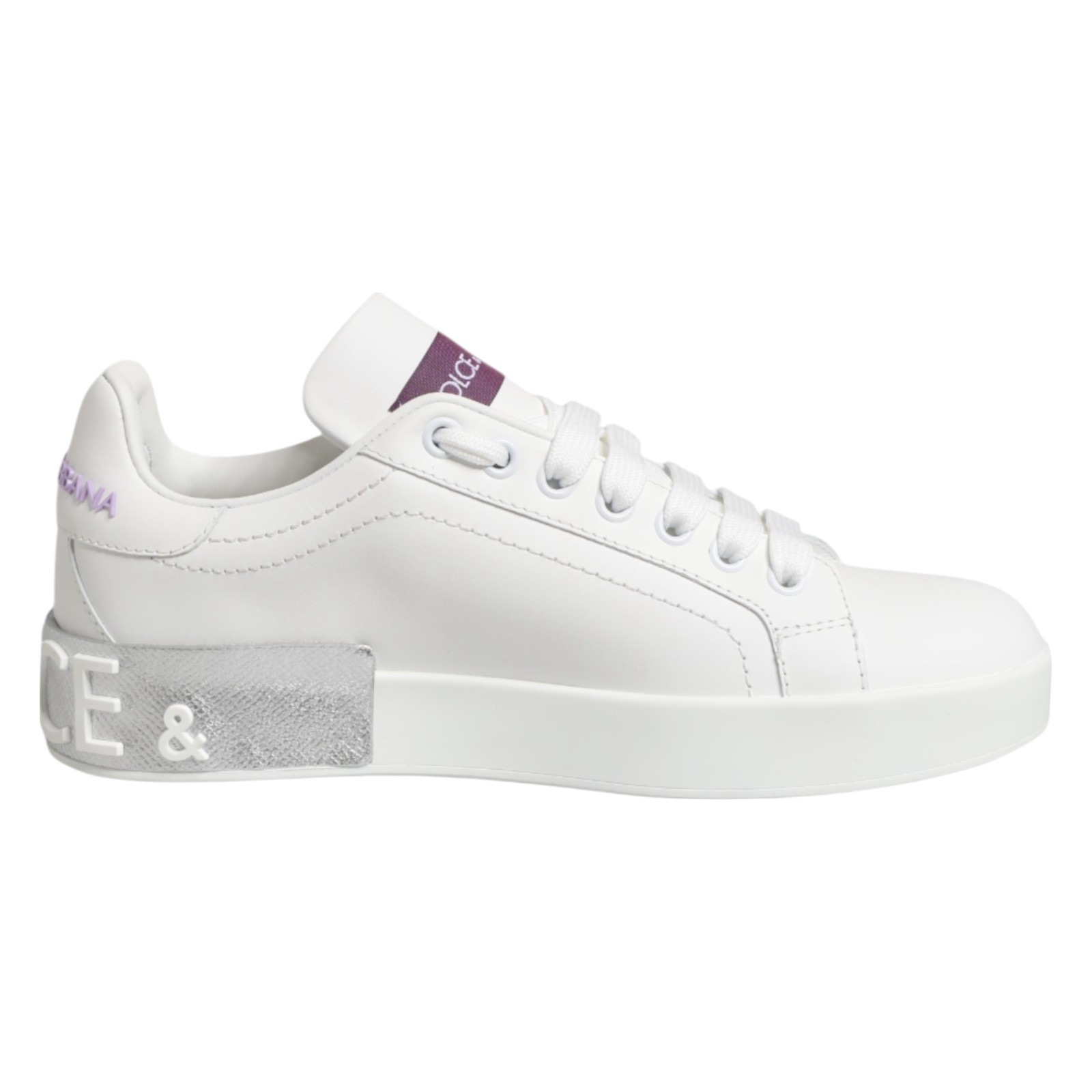 DOLCE & GABBANA Shoes White Purple Leather Low Top Sneakers