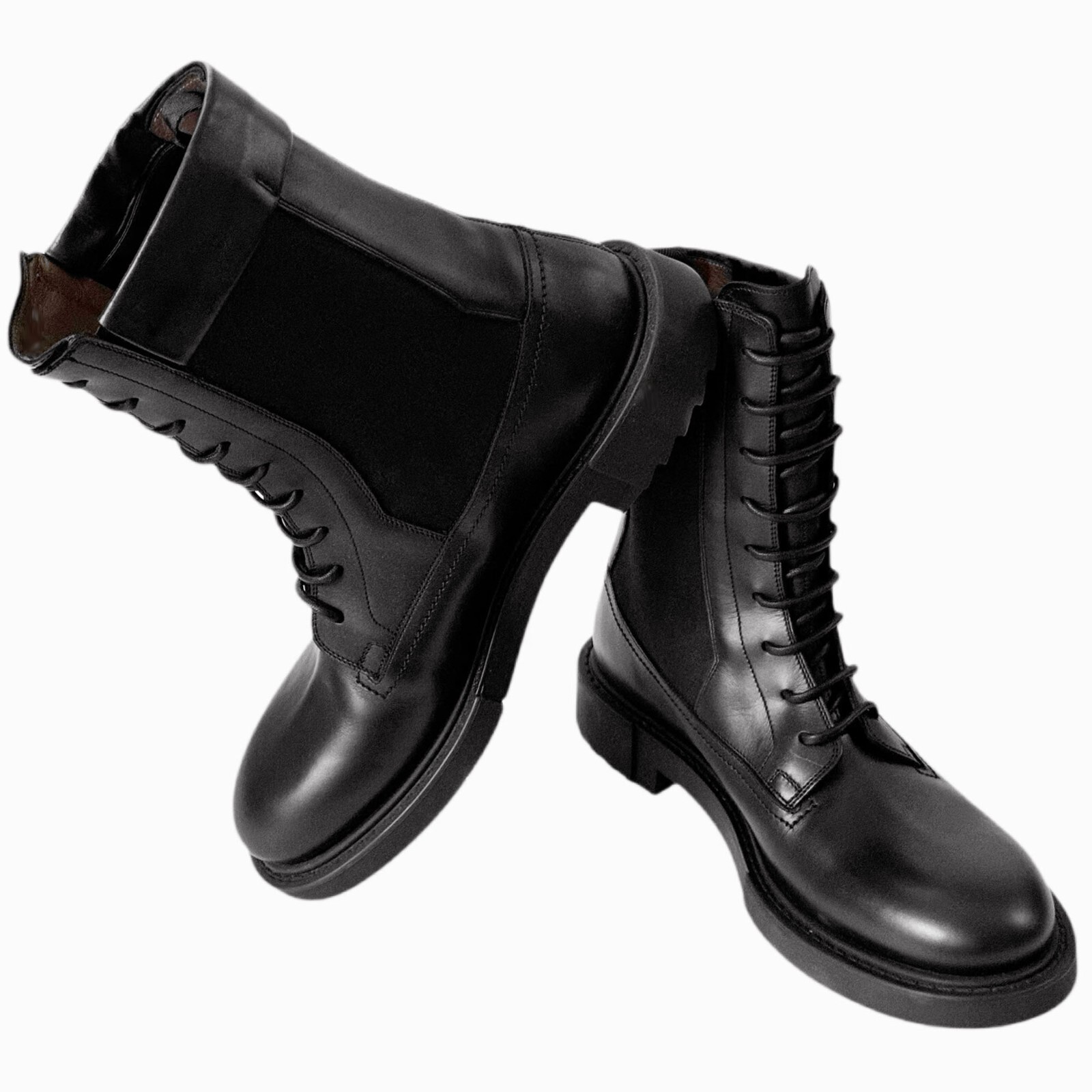 Pre-owned Ferragamo Men's Iglesias 13 Ee Black Leather Combat Gancini Boots Dress Casual