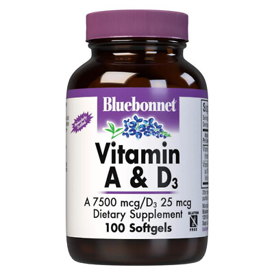 Bluebonnet Vitamin A & D3 750 Mcg 25000 IU 25 Mcg 1000 IU 100 Softgels