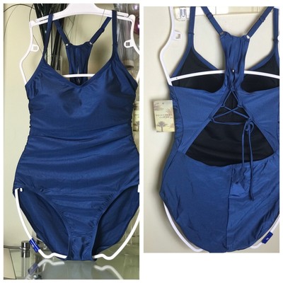 POINT ZERO blue Bathing Suit Corset Tie Bra Cups one piece NEW TAGS size 12 $70