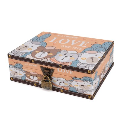 Wood and Leather Treasure Chest with Lid and Lock-Decorative Jewelry Keepsake...