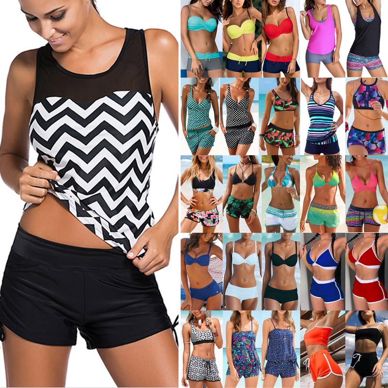 Damen Tankini Bikini Boyshorts Badeanzug Strand Sommer Schwimmanzug Bademoden