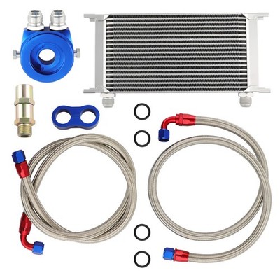 Silver New19 Row 10AN Universal Engine Oil Cooler&Filter Adapter+Hose