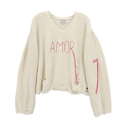 PEACE LOVE WORLD Amor Ivory Chunky Sweater Oversized Distressed MEDIUM