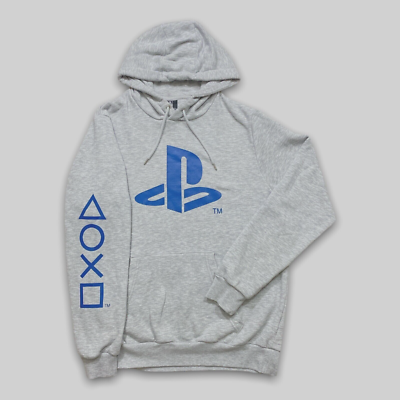 OFFICIAL PLAYSTATION HOODIE GREY with BLUE PLAYSTATION LOGOS SIZE LARGE